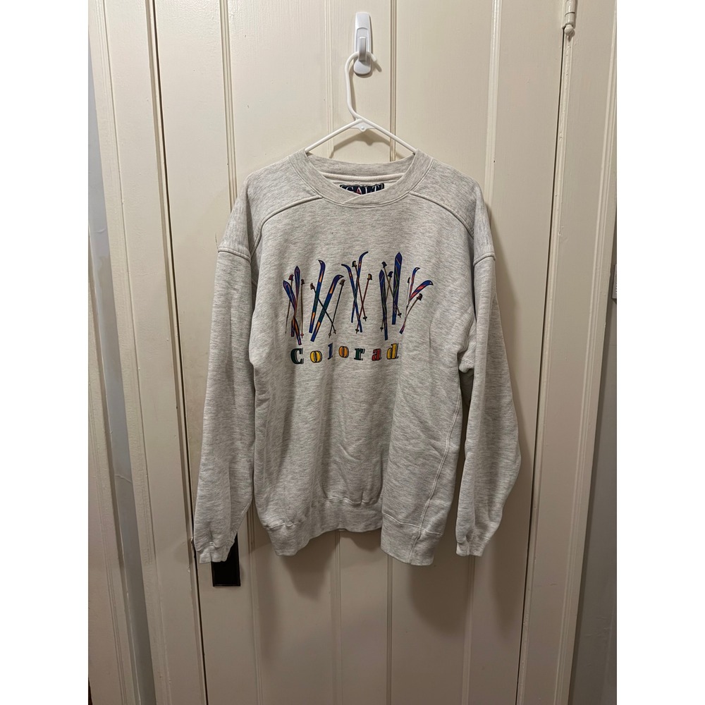 Vintage Galt Sand Colorado Skis Sweatshirt Heather Gray Graphic Pullover Large